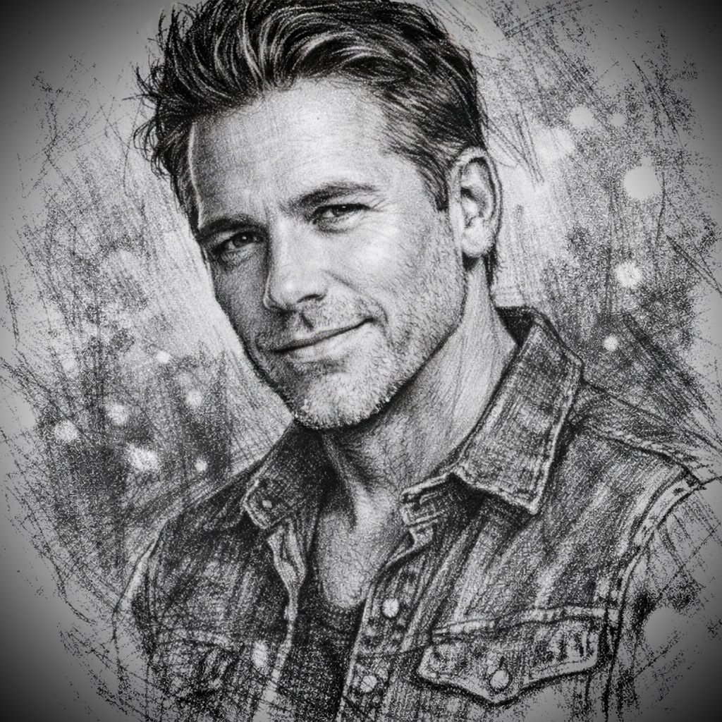 Tim Christian — hand-drawn graphite sketch portrait of the artist